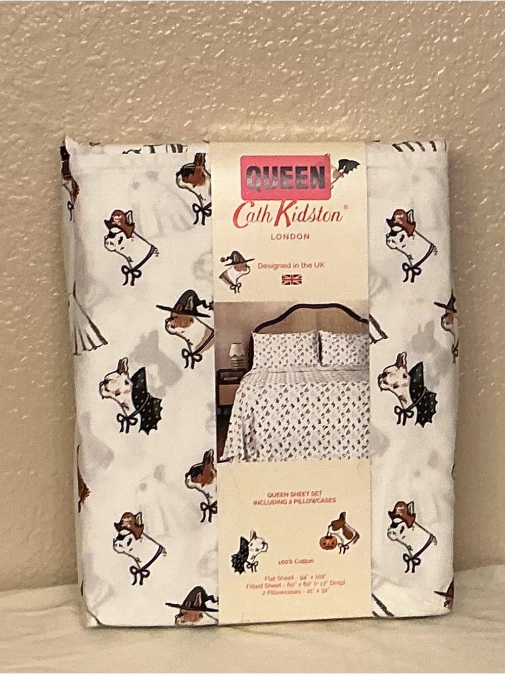 Cath Kidston White Spooky Dogs Halloween Dog Print Queen Sheet Set